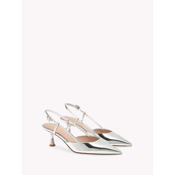 Gianvito Rossi Ascent 55 Slingbacks in Silver Leather, view 2 | Slingbacks