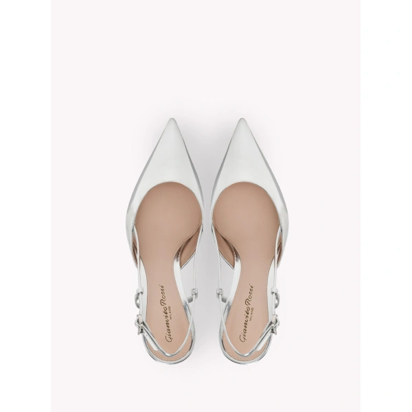Gianvito Rossi Ascent 55 Slingbacks in Silver Leather, view 3 | Slingbacks