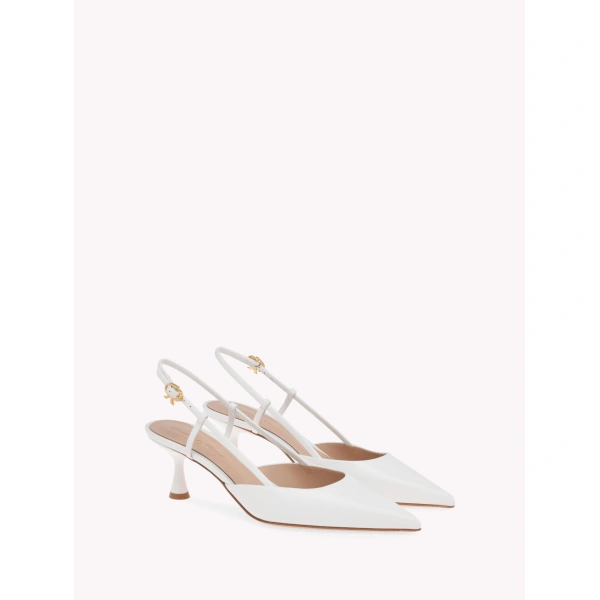 Gianvito Rossi Ascent 55 Slingbacks in White Leather, view 2 | Slingbacks