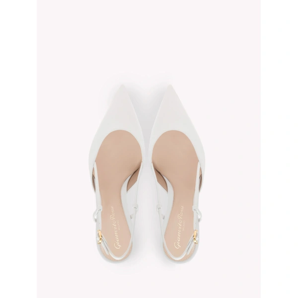 Gianvito Rossi Ascent 55 Slingbacks in White Leather, view 3 | Slingbacks