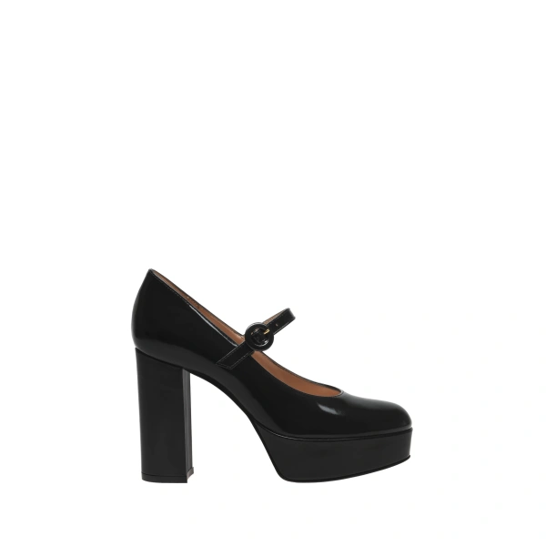 Gianvito Rossi Aurora Platform Mary Janes in Black Glossy Nappa | Platform Heels