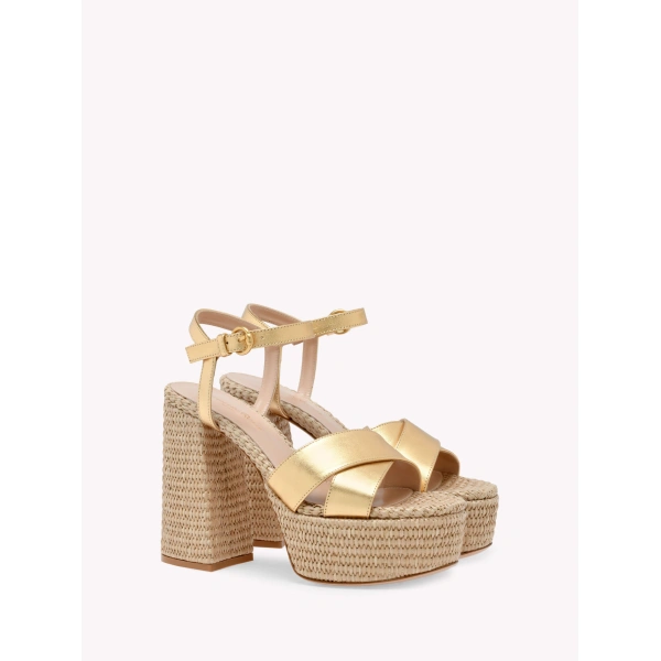 Gianvito Rossi Bebe Platform Sandals in Gold Nappa, view 2 | Sandals