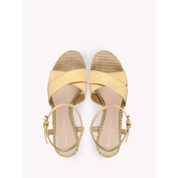 Gianvito Rossi Bebe Platform Sandals in Gold Nappa, view 3 | Sandals