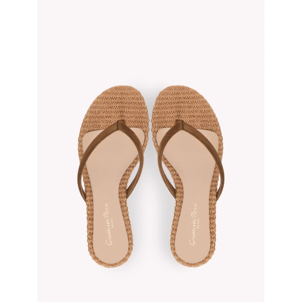 Gianvito Rossi Calypso Thong Sandals in Brown Suede, view 3 | Sandals