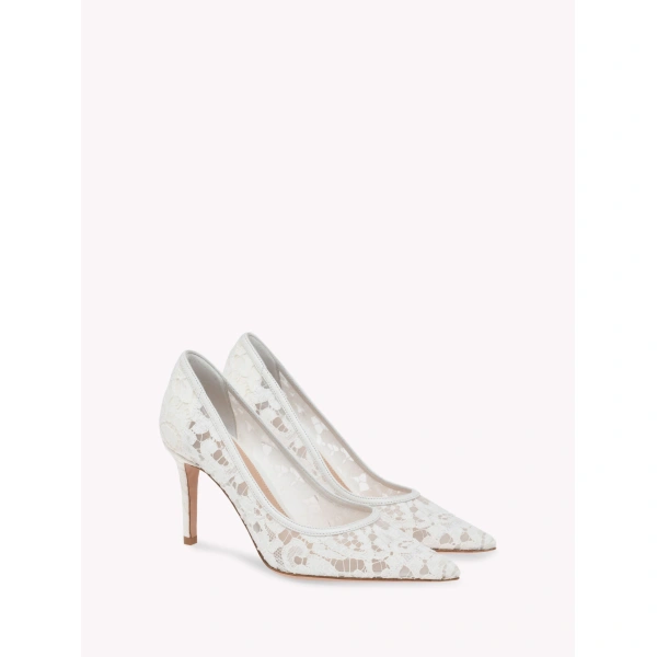 Gianvito Rossi Claudia 85 Pumps in White Lace, view 2 | Pumps