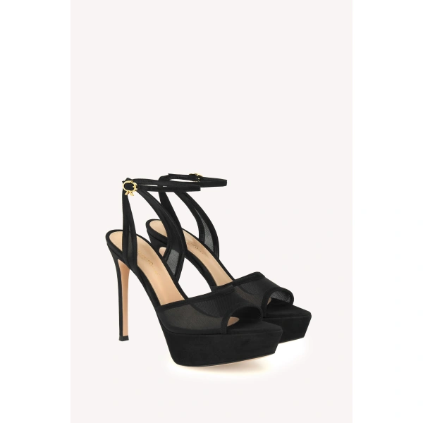 Gianvito Rossi Dorotea Platform Sandals in Black Organza, view 2 | Sandals