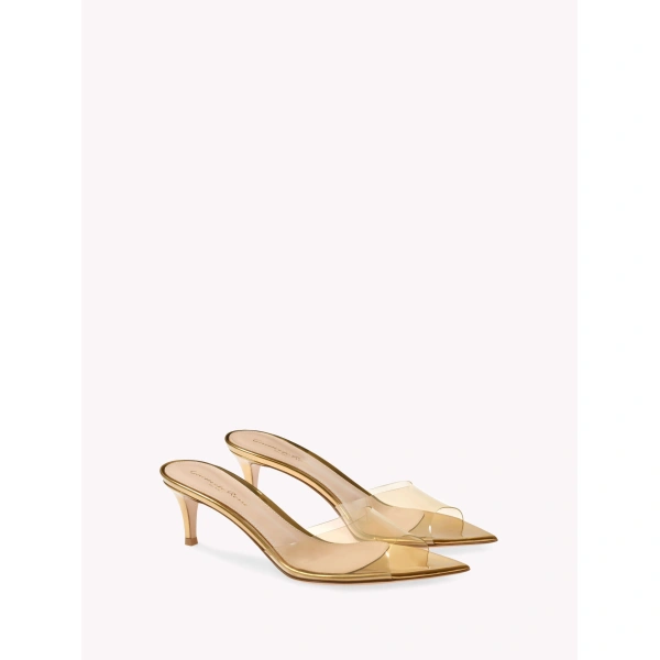 Gianvito Rossi Elle 55 Mules in Gold Plexi, view 2 | Mules