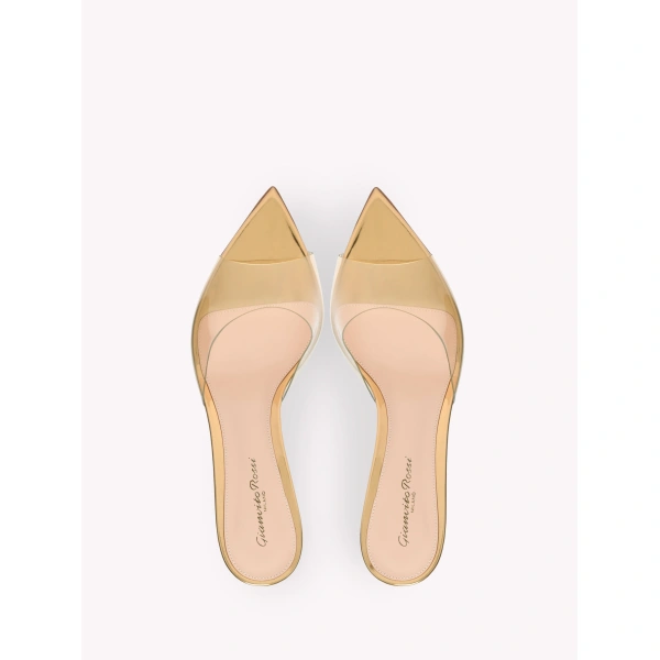 Gianvito Rossi Elle 55 Mules in Gold Plexi, view 3 | Mules