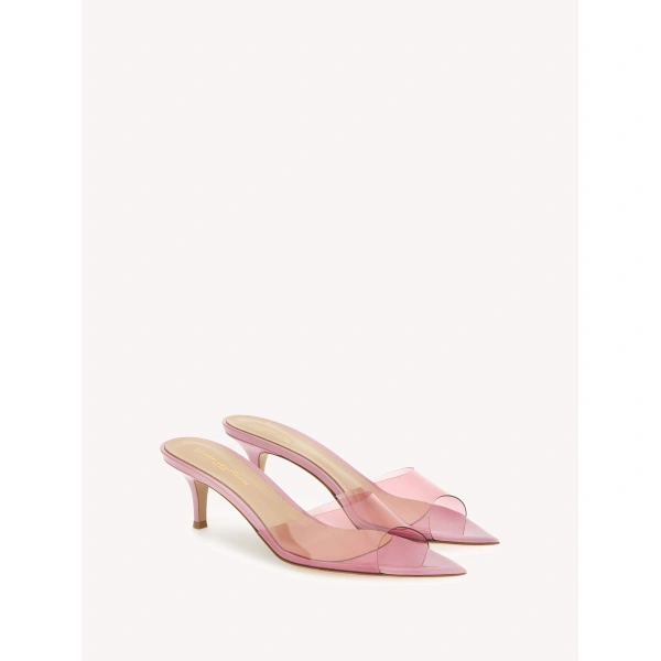 Gianvito Rossi Elle 55 Mules in Pink Plexi, view 2 | Mules