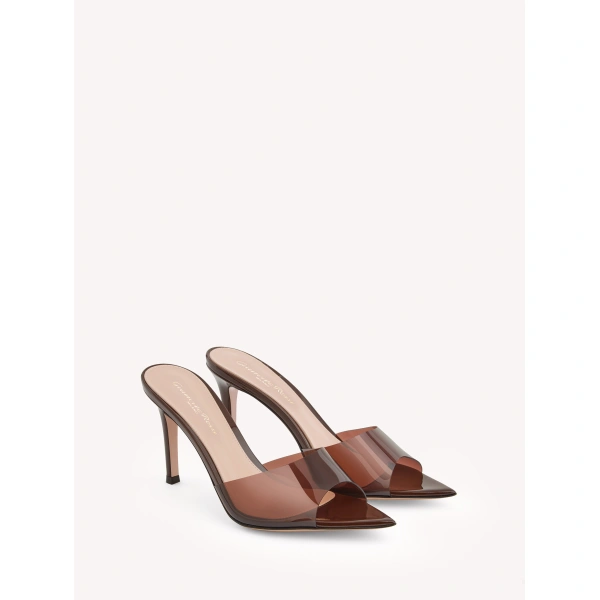 Gianvito Rossi Elle 85 Mules in Brown Plexi, view 2 | Mules