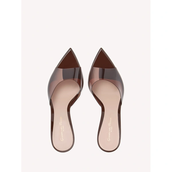 Gianvito Rossi Elle 85 Mules in Brown Plexi, view 3 | Mules
