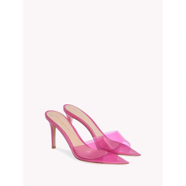 Gianvito Rossi Elle 85 Mules in Pink Plexi, view 2 | Mules