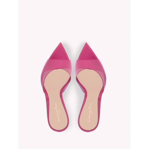 Gianvito Rossi Elle 85 Mules in Pink Plexi, view 3 | Mules