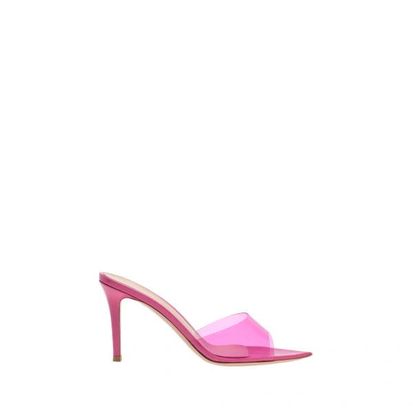 Gianvito Rossi Elle 85 Mules in Pink Plexi | Mules