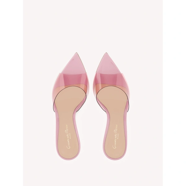 Gianvito Rossi Elle 85 Mules in Pink Plexi, view 3 | Mules