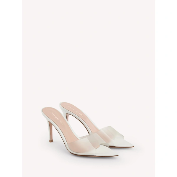 Gianvito Rossi Elle 85 Mules in White Plexi, view 2 | Mules