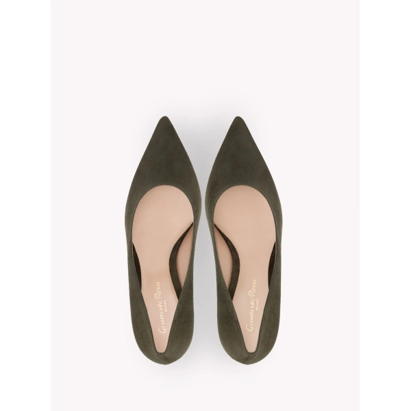 Gianvito Rossi Gianvito 85 Pumps in Dark Olive Suede, view 3 | Pumps