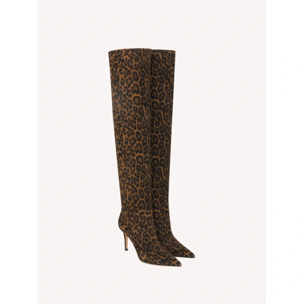 Gianvito Rossi Hansen Over-the-Knee Boots in Leopard Print Suede, view 2 | Boots