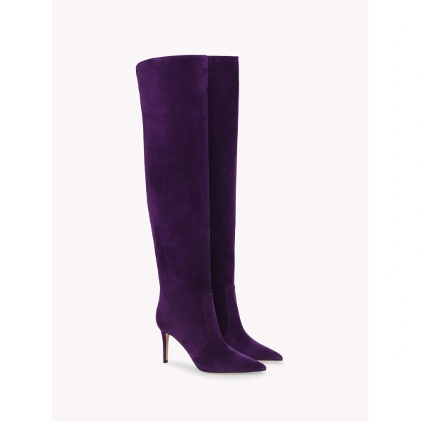 Gianvito Rossi Hansen Over-the-Knee Boots in Purple Suede, view 2 | Boots