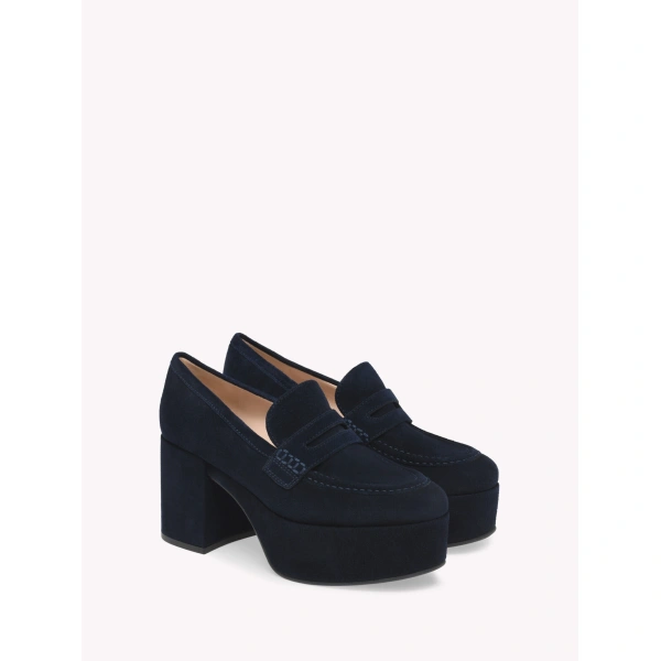 Gianvito Rossi Jenna Platform Pumps in Denim Suede, view 2 | Platform Heels