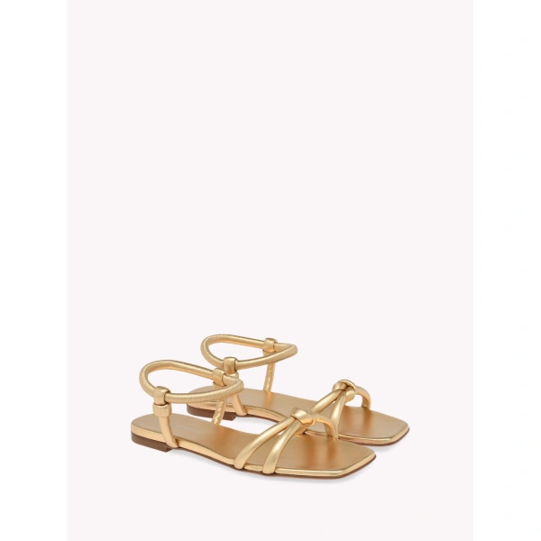 Gianvito Rossi Juno 05 Flat Sandals in Gold Nappa, view 2 | Sandals