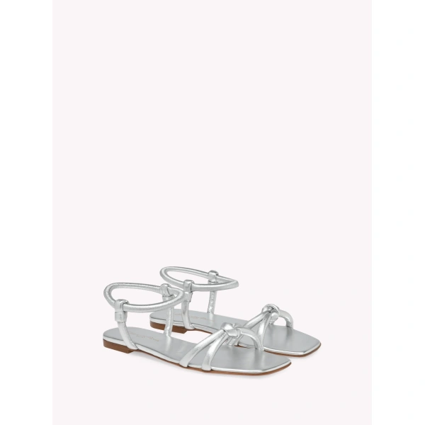 Gianvito Rossi Juno 05 Flat Sandals in Silver Nappa, view 2 | Sandals