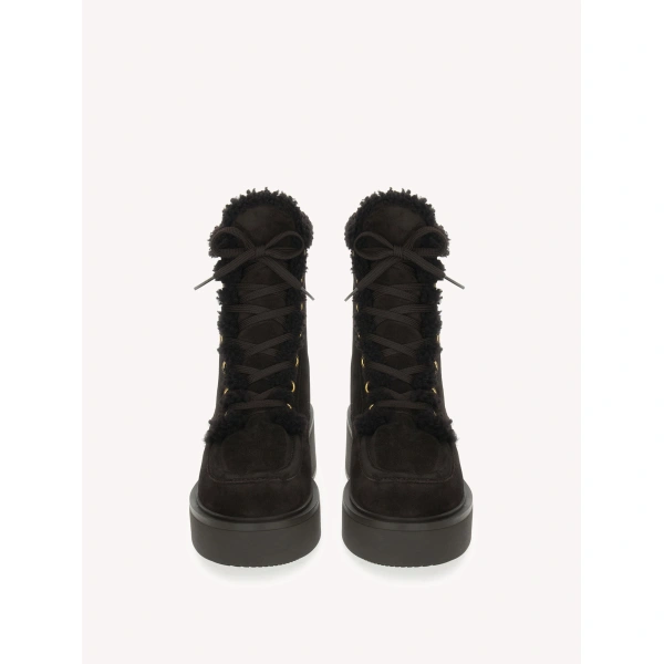 Gianvito Rossi Kiso Fur Ankle Boots in Brown Suede, view 3 | Ankle Boots