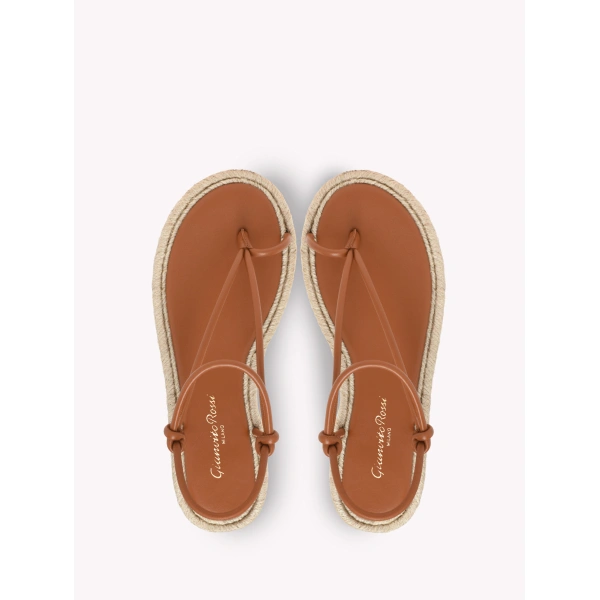 Gianvito Rossi Kora Thong Sandals in Brown Leather, view 3 | Sandals