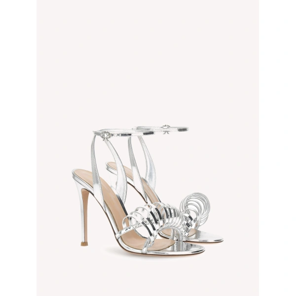 Gianvito Rossi Loop Sandals in Silver Leather, view 2 | Sandals