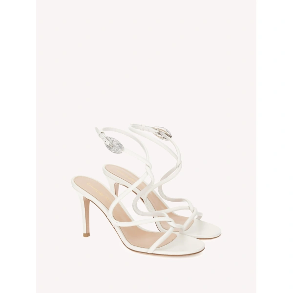 Gianvito Rossi Mamba Crystal 85 Sandals in Off White Leather, view 2 | Sandals
