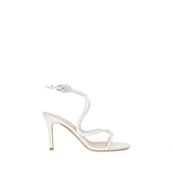 Gianvito Rossi Mamba Crystal 85 Sandals in Off White Leather | Sandals