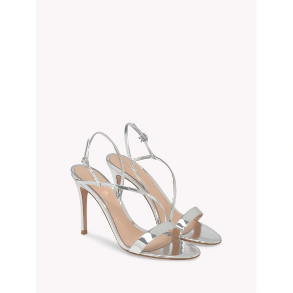 Gianvito Rossi Manhattan 95 Sandals in Silver Leather, view 2 | Sandals