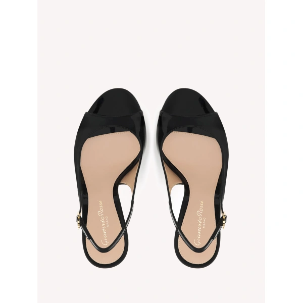 Gianvito Rossi Margot Slingbacks in Black Patent Leather, view 3 | Slingbacks