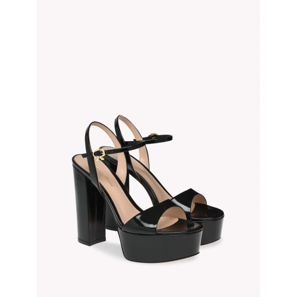Gianvito Rossi Marlena Platform Sandals in Black Glossy Nappa, view 2 | Sandals