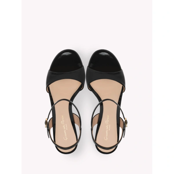 Gianvito Rossi Marlena Platform Sandals in Black Glossy Nappa, view 3 | Sandals