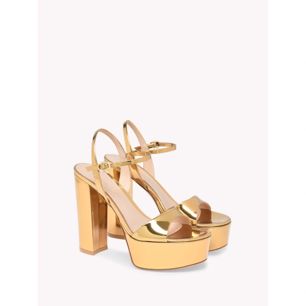 Gianvito Rossi Marlena Platform Sandals in Gold Leather, view 2 | Sandals