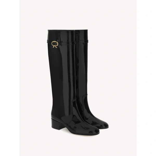 Gianvito Rossi Mary Knee-High Boots in Black Patent Leather, view 2 | Knee-High Boots