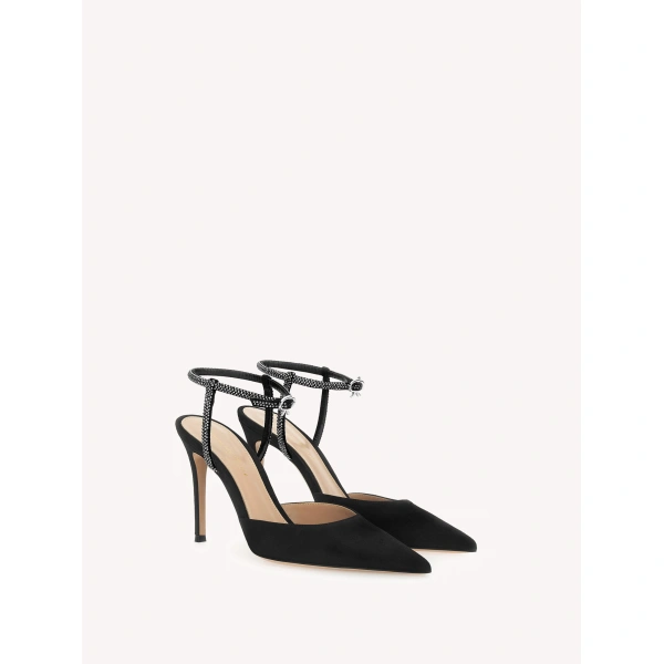 Gianvito Rossi Mayfair Crystal 95 Slingbacks in Black Suede, view 2 | Slingbacks