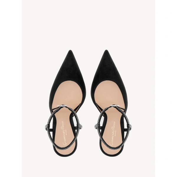Gianvito Rossi Mayfair Crystal 95 Slingbacks in Black Suede, view 3 | Slingbacks