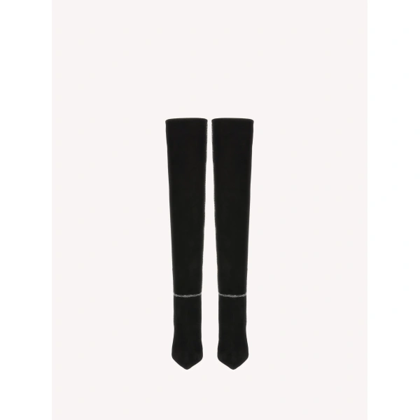 Gianvito Rossi Mayfair Crystal Knee-High Boots in Black Suede, view 3 | Knee-High Boots