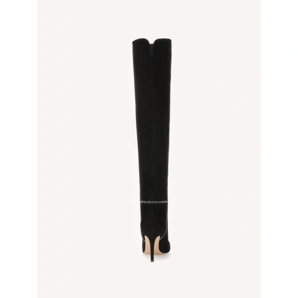 Gianvito Rossi Mayfair Crystal Knee-High Boots in Black Suede, view 4 | Knee-High Boots