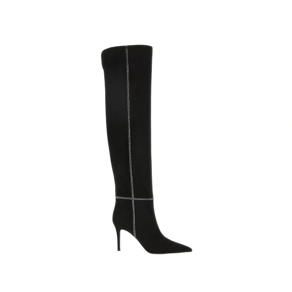 Gianvito Rossi Mayfair Crystal Knee-High Boots in Black Suede | Knee-High Boots