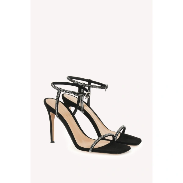 Gianvito Rossi Mayfair Crystal Sandals in Black Suede, view 2 | Sandals