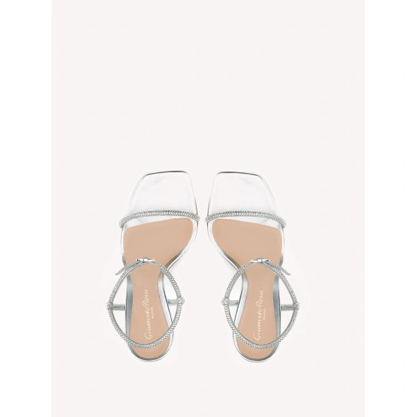Gianvito Rossi Mayfair Crystal Sandals in Silver Suede, view 3 | Sandals
