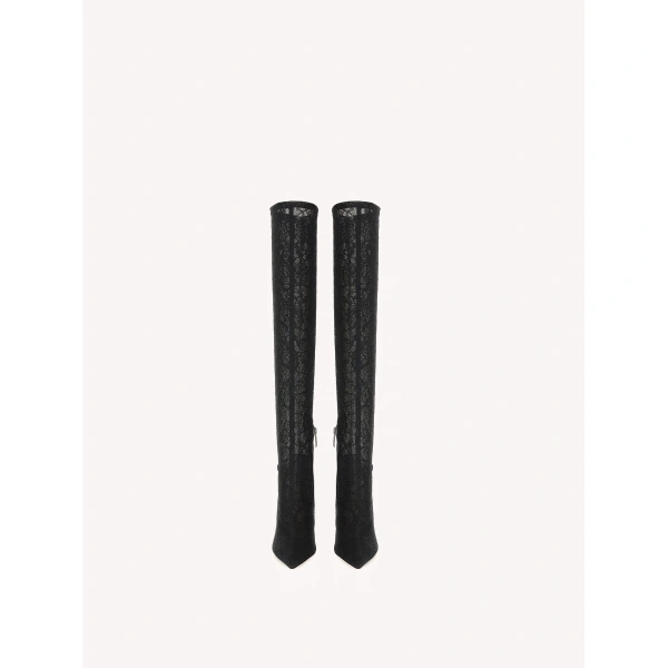 Gianvito Rossi Mia Knee-High Boots in Black Lace, view 3 | Knee-High Boots