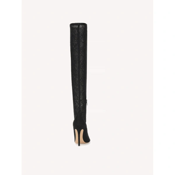 Gianvito Rossi Mia Knee-High Boots in Black Lace, view 4 | Knee-High Boots