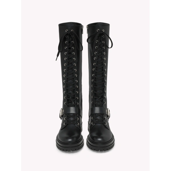 Gianvito Rossi Miles Knee-High Boots in Black Leather, view 3 | Knee-High Boots