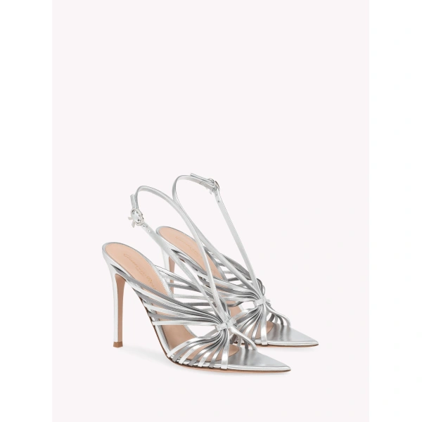 Gianvito Rossi Muse Sandals in Silver Leather, view 2 | Sandals
