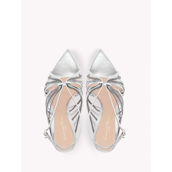Gianvito Rossi Muse Sandals in Silver Leather, view 3 | Sandals