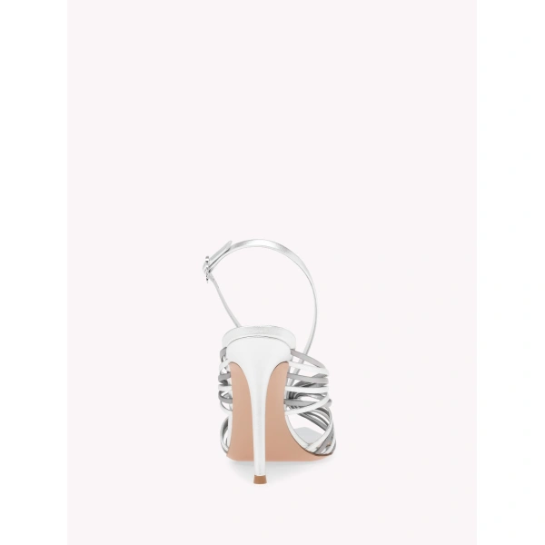 Gianvito Rossi Muse Sandals in Silver Leather, view 4 | Sandals